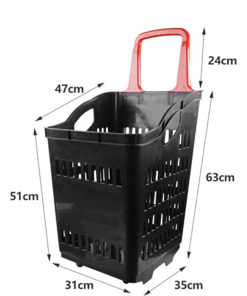 סל טרולי צבע שחור ידית אדומה